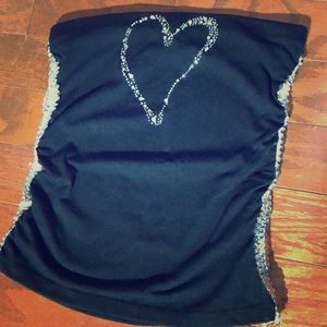 Strapless black and silver sequin heart top